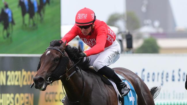 Miss Hellfire wins the Aquis Gold Pearl to qualify for the Magic Millions next week. Picture: Grand Peters–Trackside Photography