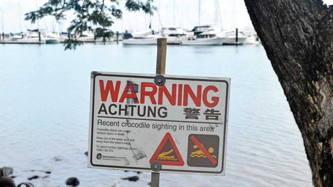 CROC SPOT: Whitsunday Regional Council put up a warning sign at Shingley Beach following reports of a 'large' crocodile yesterday. Picture: Claudia Alp