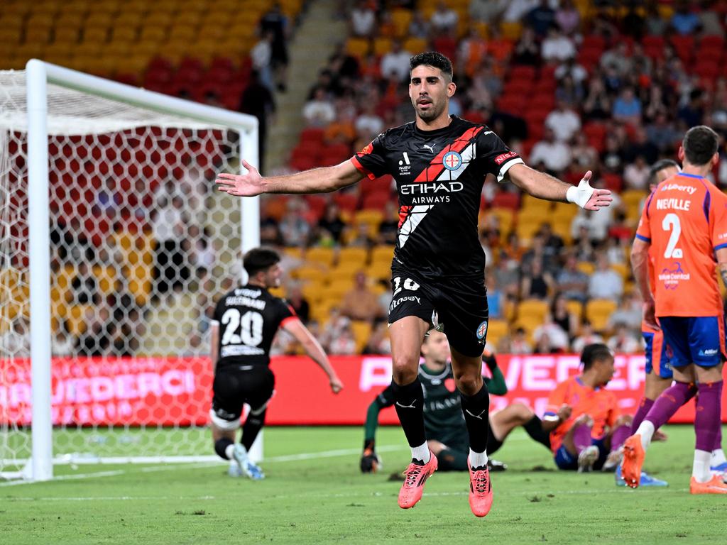 Yonatan Cohen is delighted after scoring for Melbourne City at Suncorp Stadium. Picture: Bradley Kanaris/Getty Images