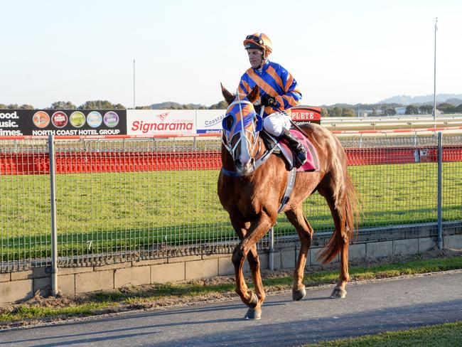 Jockey Jon Grisedale rode the Stephen Lee trained Freya's Cloak to a win at Murwillumbah today. Photo Bruce Thomas/Trackside Photograp