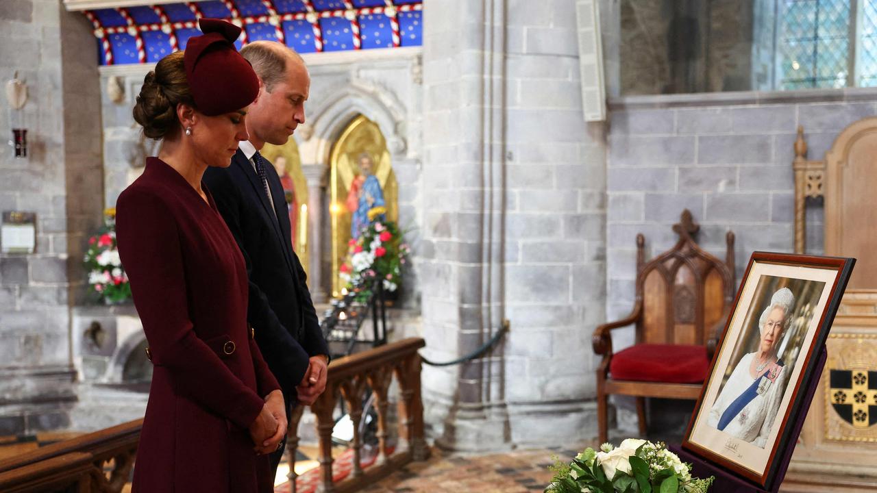 Prince William and Kate Middleton visit St David's Cathedral in southwest Wales on Friday to commemorate the life of Her Late Majesty Queen Elizabeth. Picture: TOBY MELVILLE / POOL / AFP