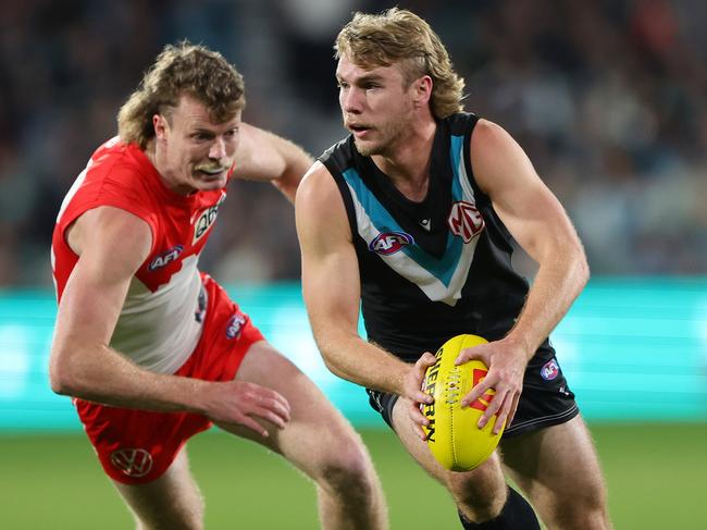 Port will continue to attack the corridor, can the Swans stop it? Picture: Sarah Reed/AFL Photos via Getty Images