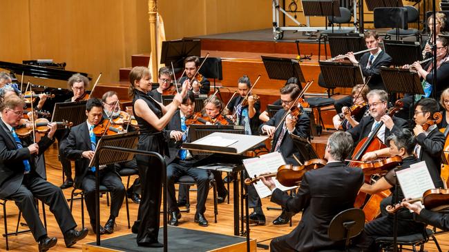 Katharina Wincor conducting the Queensland Symphony Orchestra at QPAC. Picture: Darren Thomas