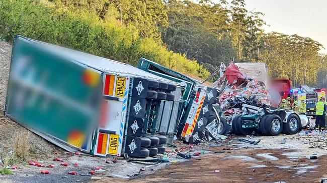 FATALITY: A driver was killed in a crash involving two b-doubles on the Pacific Highway near Nambucca Heads. Picture: Frank Redward