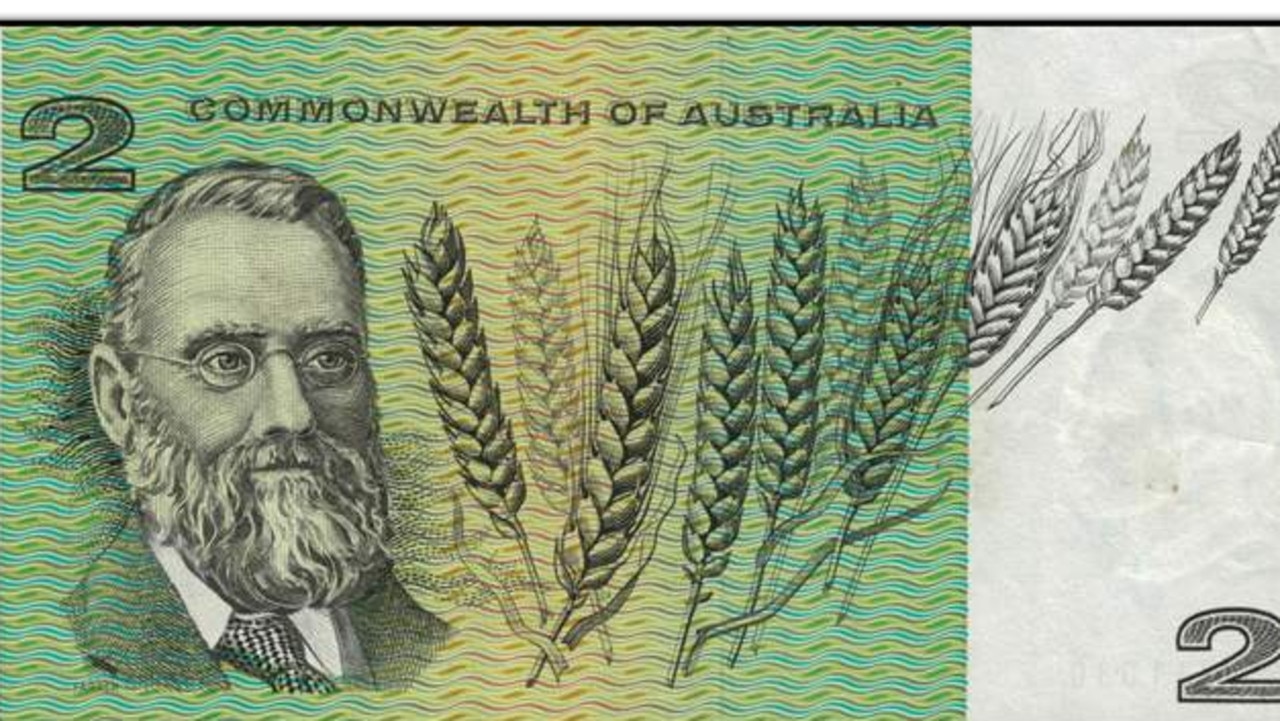 $2 Aussie note featuring wheat farmer William Farrer.