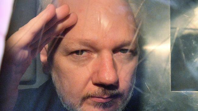 WikiLeaks founder Julian Assange inside a prison van in London in 2019. Picture: AFP