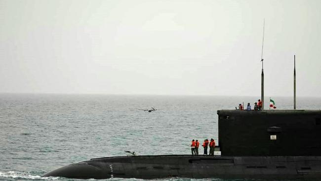 A military drone is launched from the Iranian navy submarine "IRIS Taregh" in the Indian ocean last week. Picture: AFP.