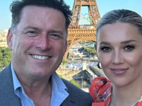 Karl and Jasmine Stefanovic dine with the Eiffel Tower backdrop at Girafe