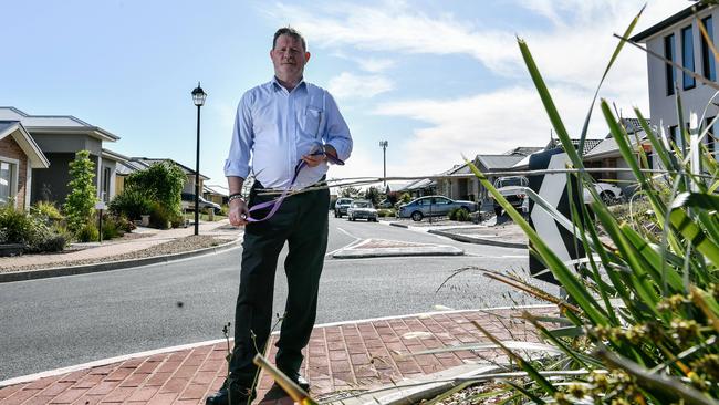 Neal Smith’s seven-month-old puppy was killed by a dirt bike on a road in Seaford Meadows that connects to the Onkaparinga Reserve. Picture: AAP/ Morgan Sette