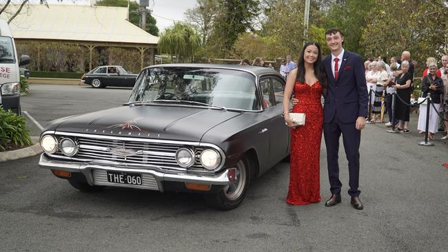 Students arriving in style for the 2024 Glasshouse Christian College formal at Flaxton Gardens.