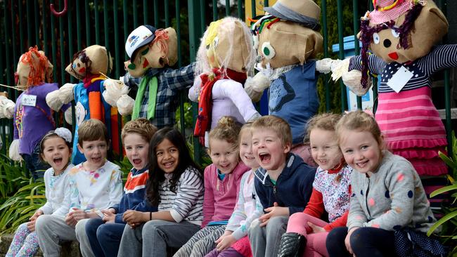 Scarecrows and their creators at Newland Park Kindergarten. Picture: Tricia Watkinson