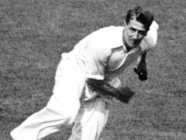 Harold Larwood sends one down for England in the Bodyline series.