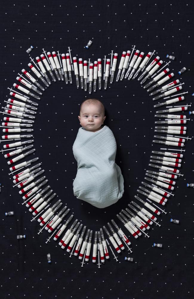 Mum Kelly had to inject herself with 300 needles to conceive Max. Picture: Mark Cranitch