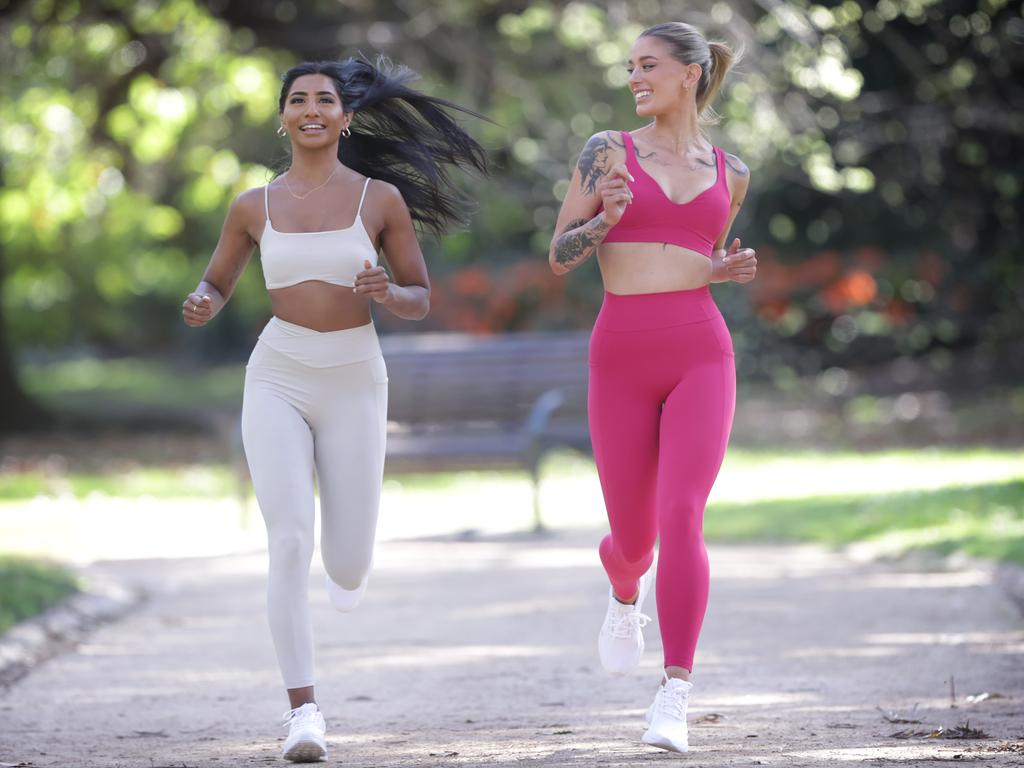 Activewear may be a sign that your suburb is gentrifying — Karen Gararth and Gigi Delves wearing the new Locionne Womens Activewear. Picture: David Caird