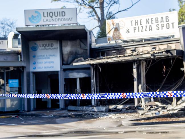 Building have been destroyed in an overnight fire in Hoxton Park,August 2, 2024.Picture: Jeremy Piper