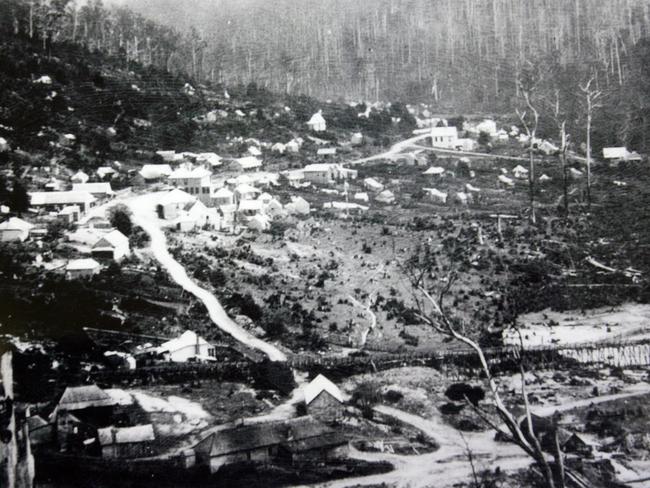 A historical image of a tin mining valley, established in the 1870s, on Tasmania’s North East. Picture: Supplied