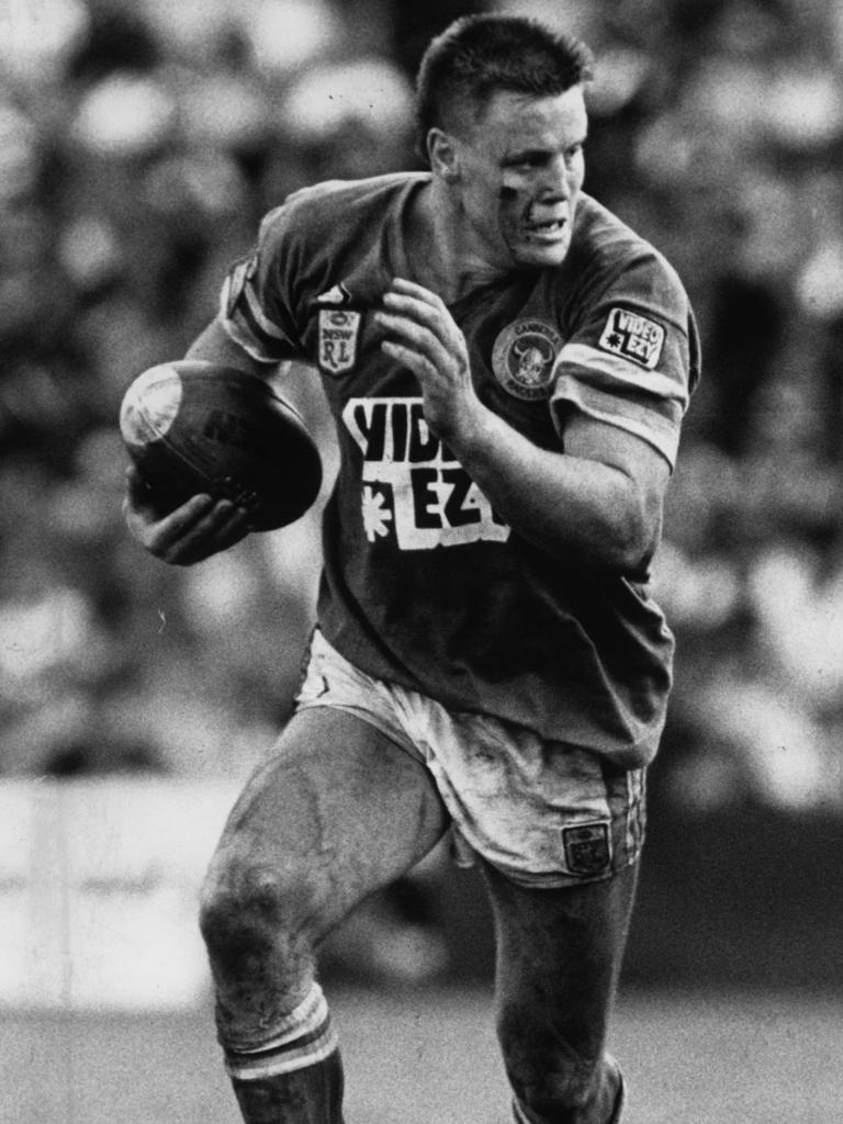 Glenn Lazarus in action during a 1991 Winfield Cup game for the Canberra Raiders. Lazarus is a big fan of Raiders veteran Sia Soliola. Picture: News Corp.