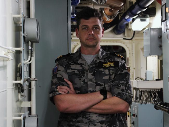 Lieutenant Commander Colin Verheul on board the HMAS Warramunga during exercises off the coast of Darwin for Exercise Kakadu 2024. Picture: Jason Walls