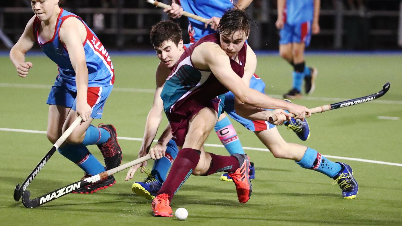 Brothers' Brayden Naess takes a shot at goal in the Cairns Hockey Association U18 Men's Grand Final between Brothers and Saints. PICTURE: BRENDAN RADKE