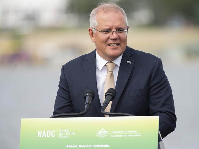 CANBERRA, AUSTRALIA - NewsWire Photos JANUARY 25, 2021: Australian Prime Minister Scott Morrison at The National Australia Day Flag Raising and Citizenship Ceremony, Canberra. Picture: NCA NewsWire / Martin Ollman