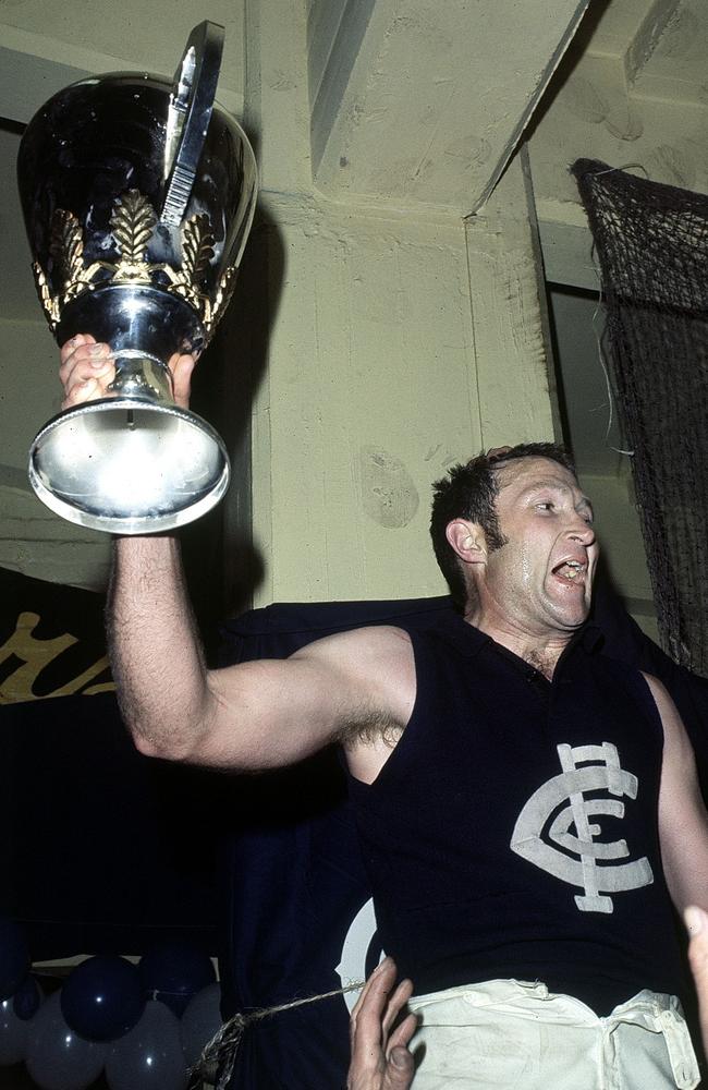 John Nicholls with the premiership cup after the famous game.