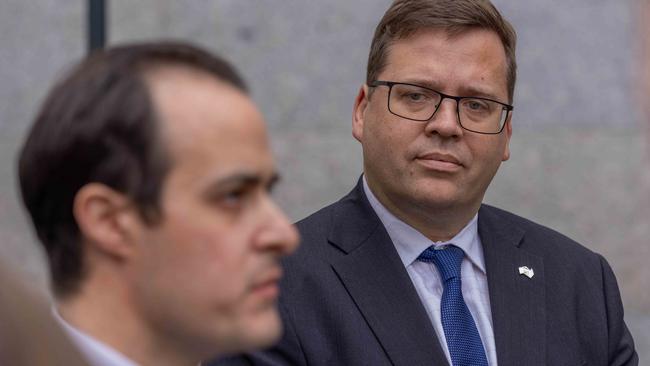 Newly installed Liberal leader Vincent Tarzia (left) and John Gardner at a press conference on Monday morning. Picture: NewsWire / Ben Clark