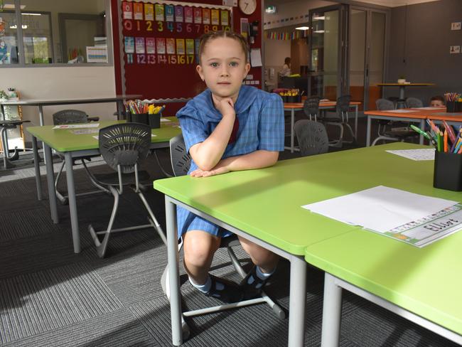 Mila Read on her first day at St Gabriel's Primary School, Traralgon on January 30, 2025. Picture: Jack Colantuono