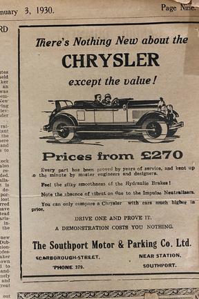 Chrysler vehicles were popular. Gold Coast Bulletin advertising, 1930,