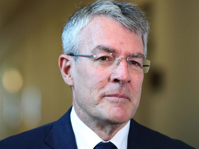 Mark Dreyfus holding a doorstop at Parliament House in Canberra. Picture Kym Smith