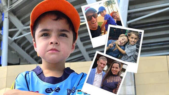Liam Layt, the six-year-old son of jockey Adrian Layt and wife Carolina (inset, bottom right), has incurable Duchenne muscular dystrophy. Pictures: Supplied