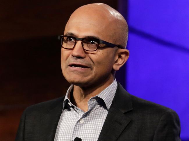 (FILES) In this file photo taken on November 30, 2016, Satya Nadella, Chief Executive Officer of Microsoft Corp., speaks at the Microsoft Annual Shareholders Meeting in Bellevue, Washington. - Microsoft hit the trillion-dollar value mark on April 25, 2019, for the first time, becoming the third technology giant to reach the symbolic milestone. Shares in Microsoft rallied some five percent to $130.59 in early Wall Street trade after a robust earnings report a day earlier. (Photo by Jason Redmond / AFP)