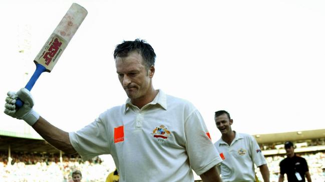 Steve Waugh walks off the field after becoming the third player to pass 10,000 Test runs. Picture: Mark Evans