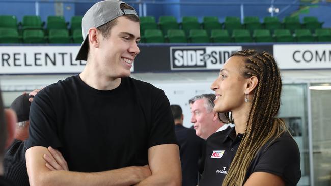 Collingwood football player Mason Cox Collingwood and netball player Geva Mentor started dating in late 2018. Picture: David Crosling/AAP.