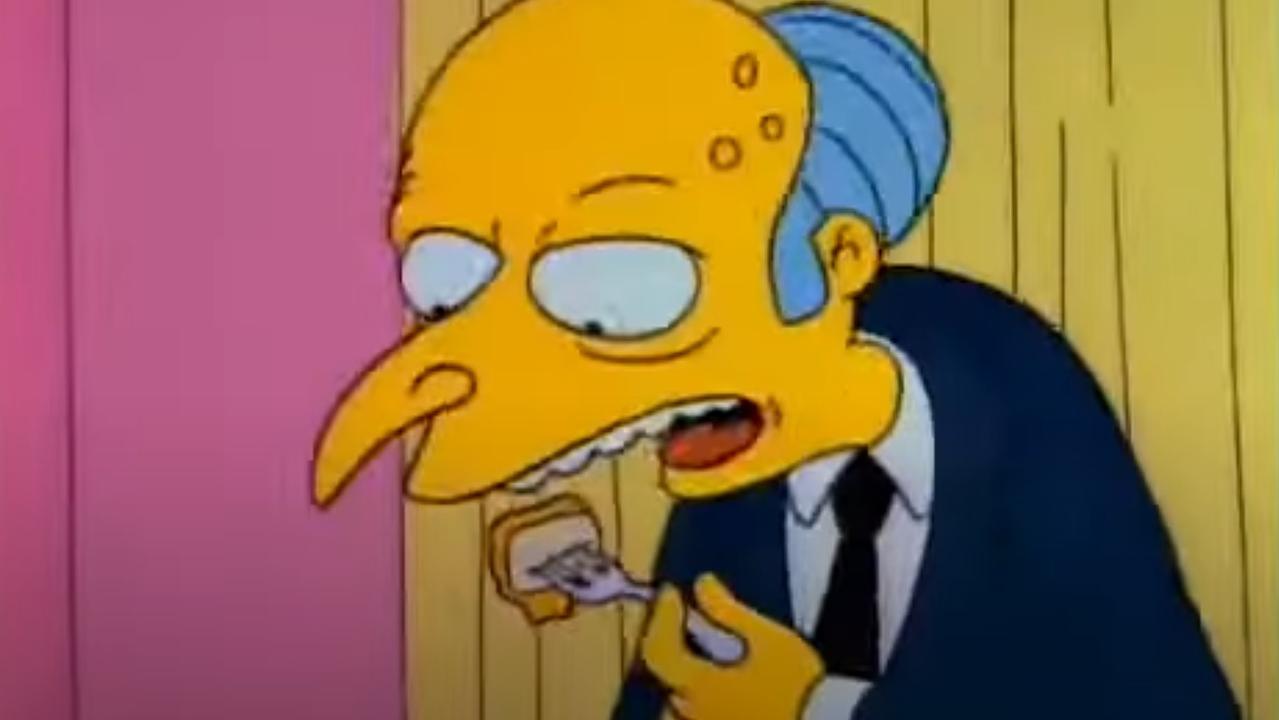 Mr Burns eats three-eyed fish on The Simpsons. Picture: YouTube