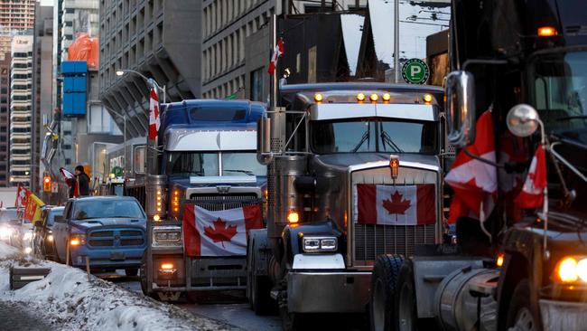 A convoy of truckers and supporters have occupied downtown Ottawa since last Saturday in protest of Canada's COVID-19 vaccine mandate. Picture: Getty Images.