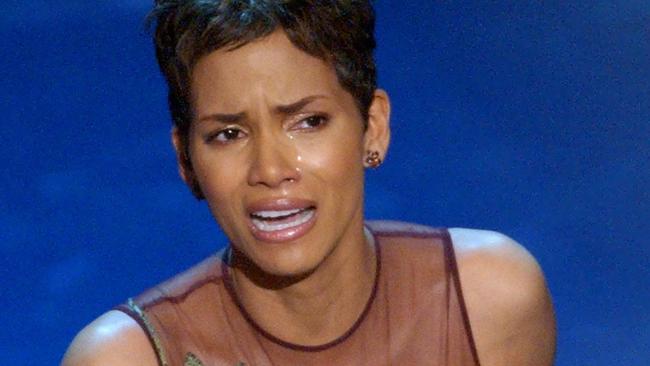 24/03/2002. Halle Berry cries as she accpets the Oscar for best actress in the film &Monster's Ball& at the 74th annual Academy Awards in Los Angeles. (AP Photo/Kevork Djansezian) Picture: Ap