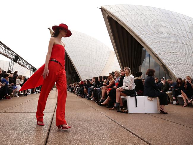 A model walks the runway during the Mercedes-Benz Presents Dion Lee show at Mercedes-Benz Fashion Week Resort 18 Collections at the Sydney Opera House on May 14, 2017 in Sydney, Australia. Picture: Getty