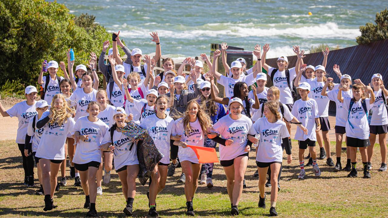 Hundreds of schoolchildren walked 50km to raise money for the Good Friday Appeal for the Royal Children’s Hospital in Melbourne. Picture: Jason Edwards