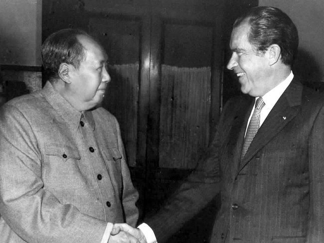 Chairman Mao Zedong met US President Nixon in Beijing on Feb. 21,1972. (Photo by: Sovfoto/UIG via Getty Images)