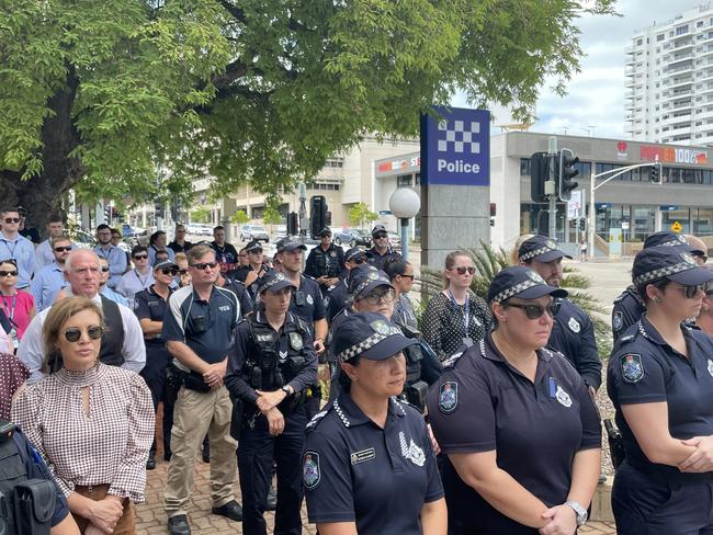 Townsville police gather for memorial after two officers were killed in the line of duty. Picture: Leighton Smith.