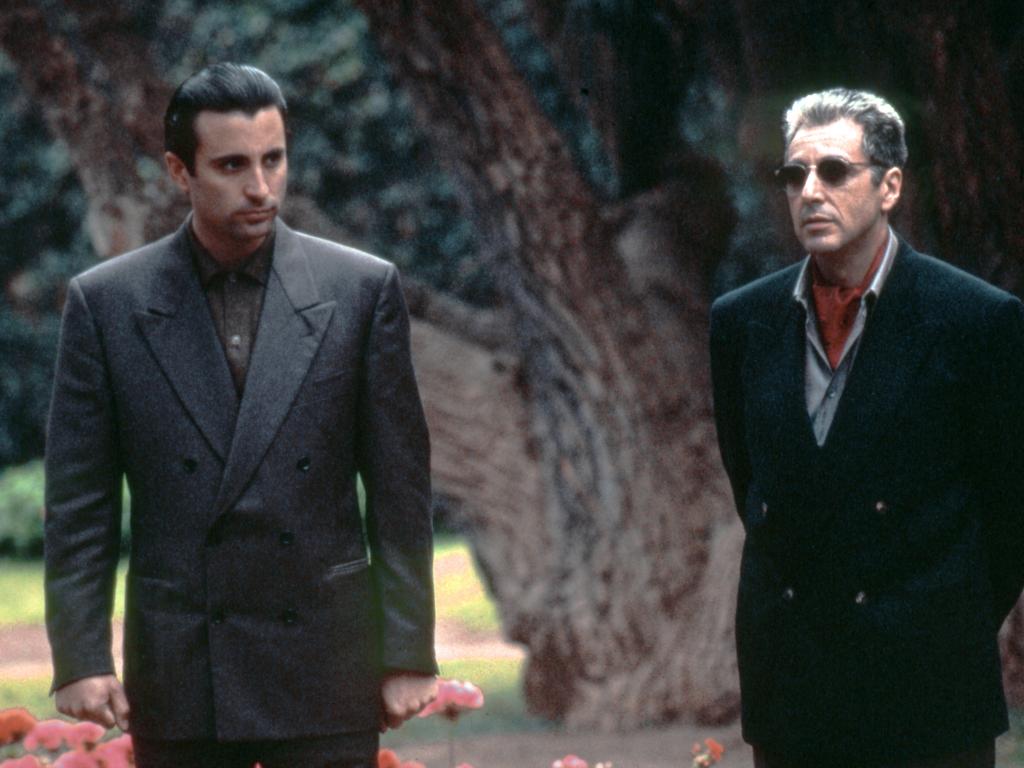 Andy Garcia Al Pacino on the set of The Godfather: Part III. Picture: Getty