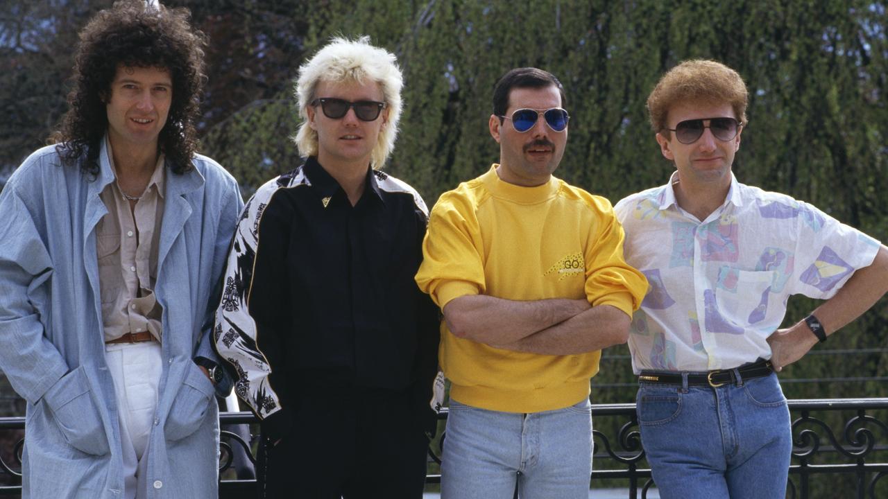 Queen at the Montreux Rock Festival in Switzerland in 1986. Left to right: guitarist Brian May, drummer Roger Taylor, singer Freddie Mercury and bassist John Deacon.