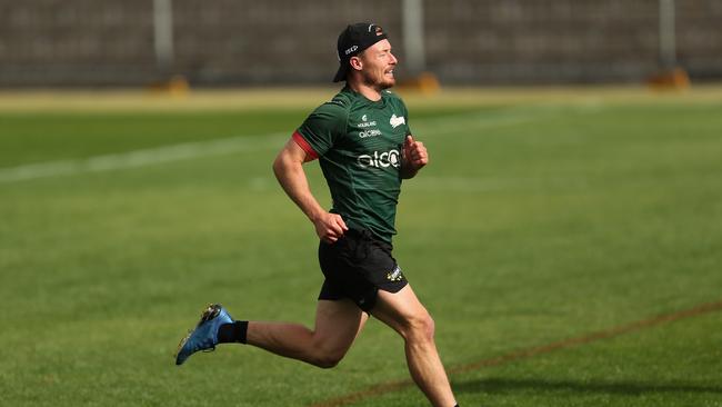 Damien Cook says the number one training jersey is actually his and backs Latrell to stay at fullback. Picture: AAP.