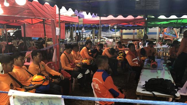 Rescue workers take over the media tent. Picture: Amanda Hodge.