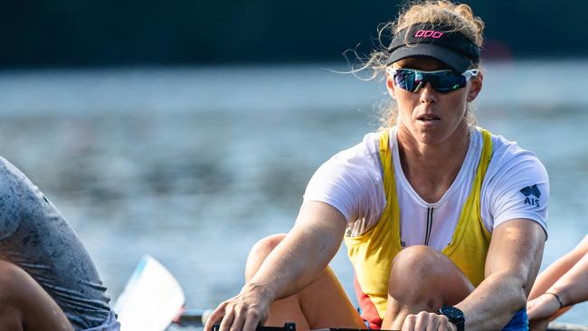 Tasmanian rower and Tokyo Olympian Sarah Hawe competing at the national rowing titles at Lake Barrington in March 2021. Picture: Linda Higginson/Rowing Australia