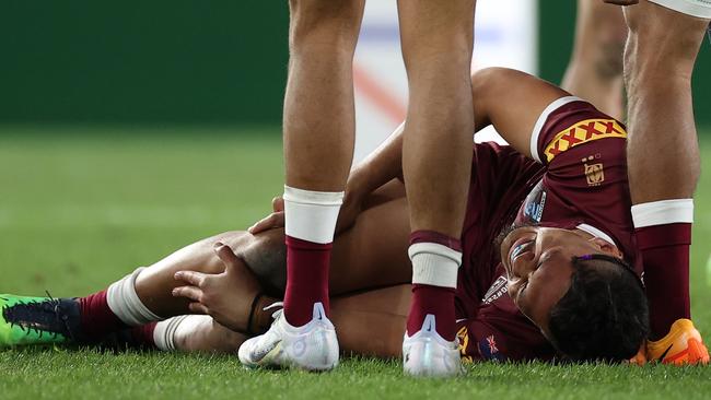 Nanai appeared in agony early in the second half. Picture: Cameron Spencer / Getty Images