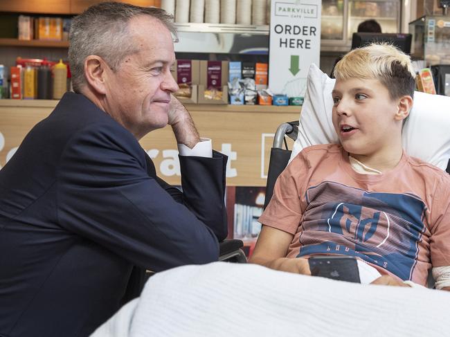 Opposition Leader Bill Shorten unveiled a $37.7 million package to support young Australians with cancer, but the plan is not inspiring voters. Picture: AAP 