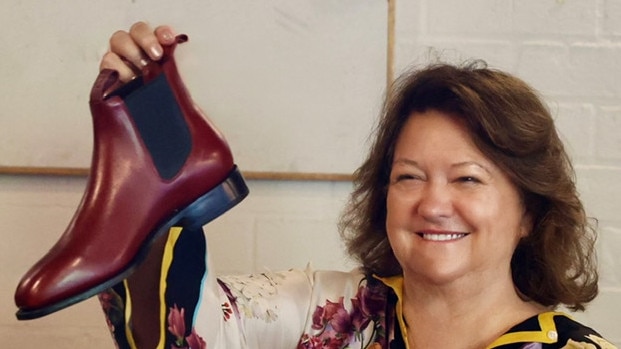 Gina Rinehart celebrates after taking over Australian bootmaker Rossi Boots.