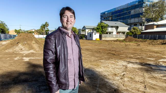 Developer from Berrima Develop Pty Ltd Justin Ham at the site of new Wynnum Cinema. Picture: AAP/Richard Walker