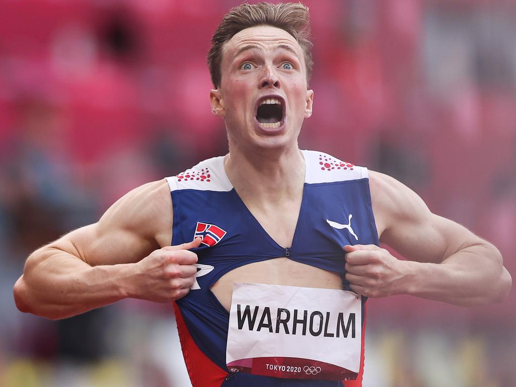 Warholm couldn’t believe how far he’d gone. (Photo by David Ramos/Getty Images)